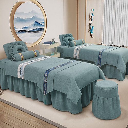 美容床罩四件套床罩轻奢美容院高档按摩床单棉麻四季通用新中式