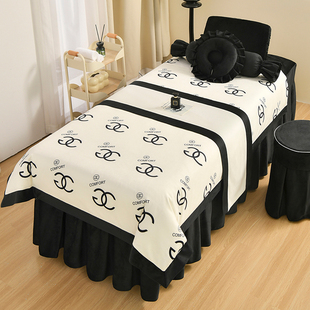黑白小香风美容床罩四件套皮肤管理美容院专用轻奢床单按摩高级感