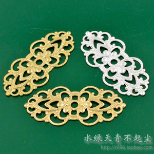 33MM镂空椭圆纯铜镀真金银色diy手作花片底托材料发簪头饰品配件
