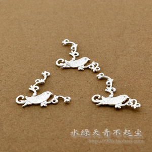 花藤树枝小鸟纯铜质镀银色diy手工花片材料发簪子步摇头饰品配件