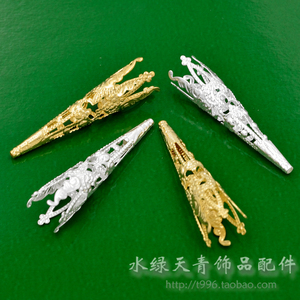 41MM长喇叭花托纯铜质镀金银色diy手工花片材料发簪头饰品配件