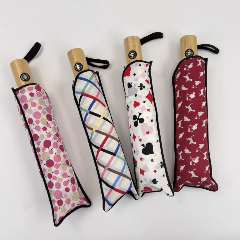 日系小清新猫咪格子樱桃三折雨伞 竹节自动成人学生女晴雨伞