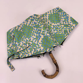 日系竹节小弯钩复古绿野仙踪绿花黑胶手动三折轻量抗风折叠晴雨伞