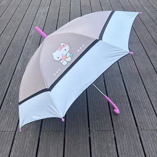 卡通可爱粉色猫咪黑胶防晒手动长柄伞 9岁女童轻量便携晴雨伞