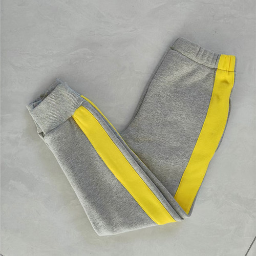 春季新款加绒初中学生校服裤子长裤浅灰拼收口一道宽黄杠纯棉大码