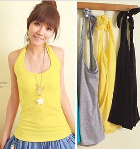 2025夏季新品无袖吊带背心女新款修身显瘦圆领时尚挂脖露背大码