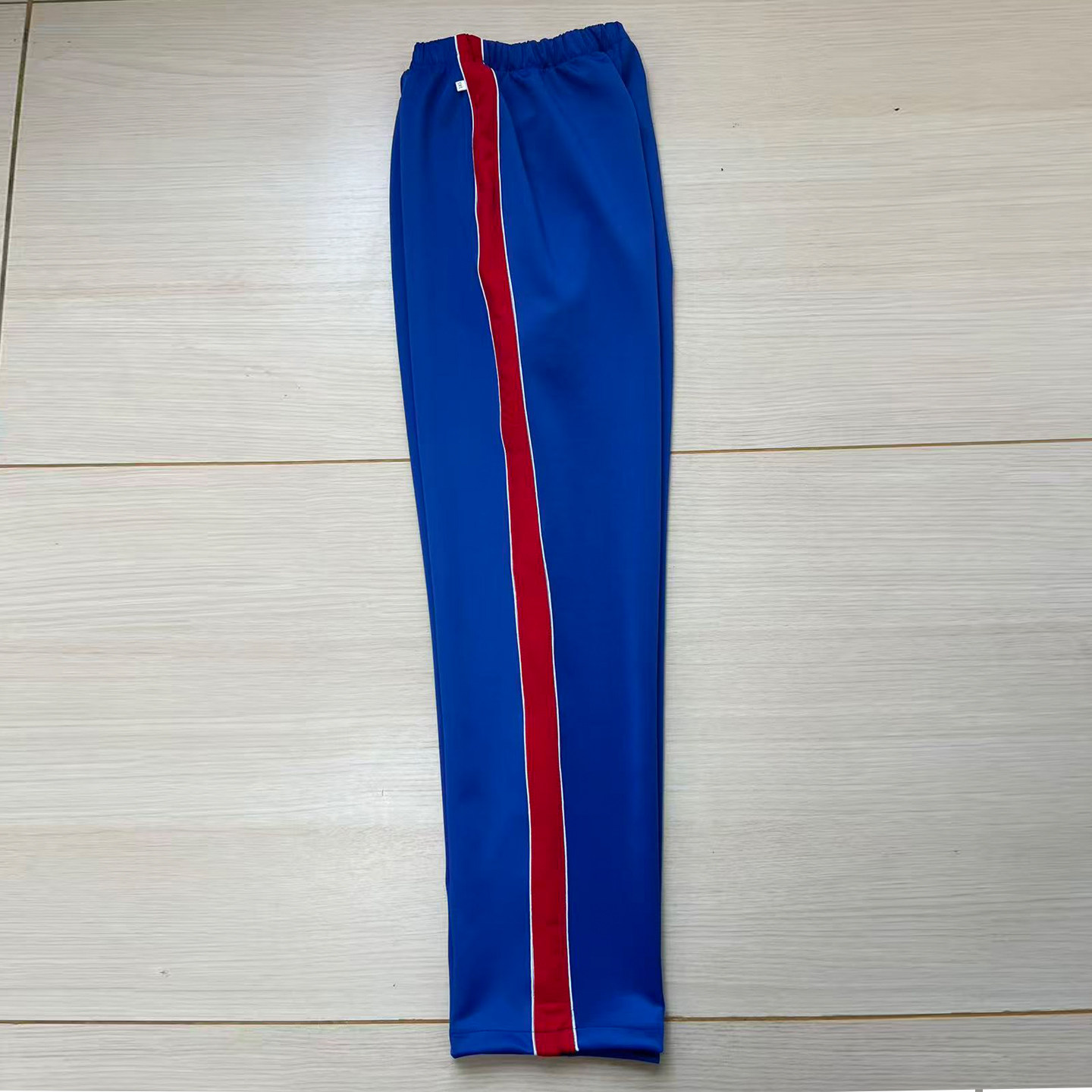 秋冬加绒初高中小学生校服裤子宝蓝直口大红宽杠拼前后白绳休闲裤