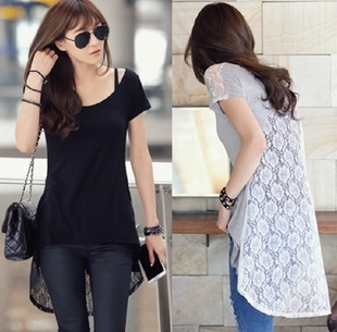 圆领宽松显瘦性感莫代尔拼接蕾丝 新款 气质百搭白色短袖 T恤女夏季