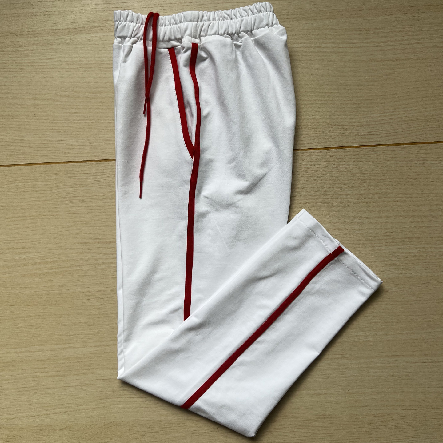 冬季加绒学生校服裤子白色直口一道大红杠斜兜兜口大红杠男女定制
