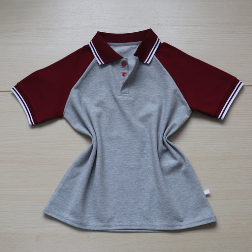 夏浅灰短袖酒红插肩袖棉质POLO衫运动休闲学生校服男女通用可定制