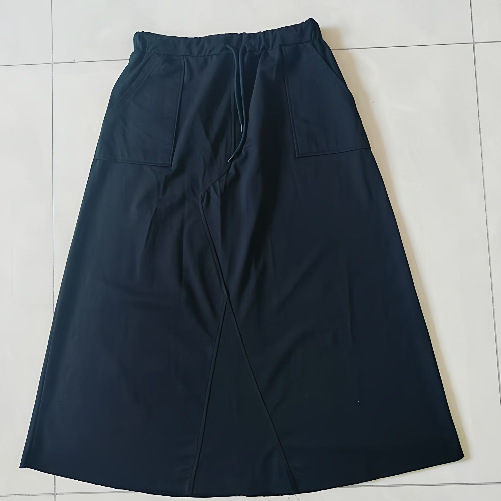 春夏新款棉质半身裙女士松紧高腰个性开剪A字裙休闲运动风中长裙