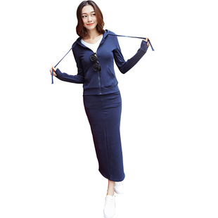 2025春季新款百搭休闲运动套装女两件套大码显瘦连帽卫衣长袖长裙