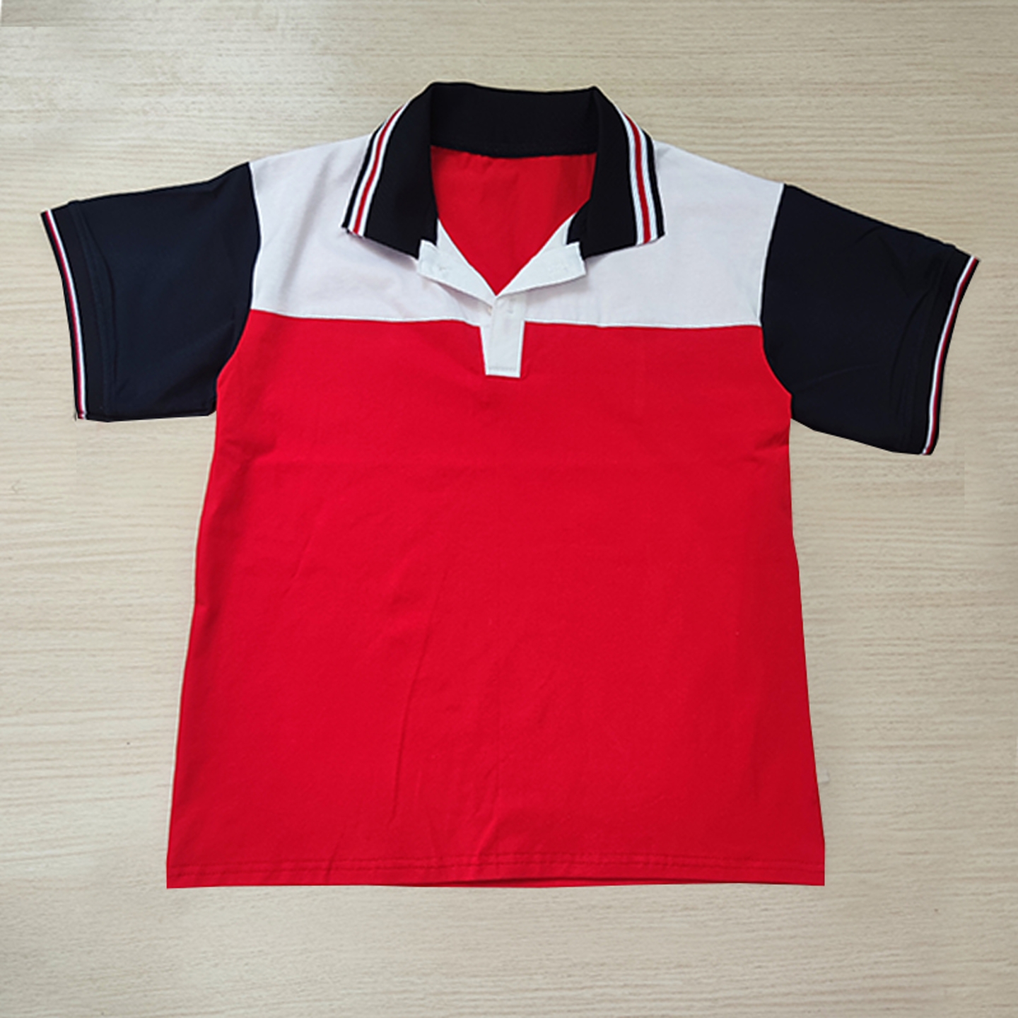 夏季棉质白色拼大红色校服短袖男女通用班服T恤POLO衫上衣可定制