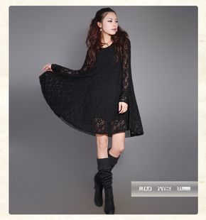 2025春季新款韩版蕾丝大码宽松显瘦中长款拼雪纺连衣裙性感百搭