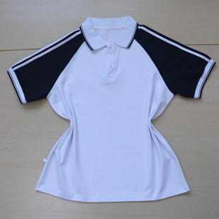 夏季学生校服白短袖藏蓝插肩袖上三白杠白领棉POLO衫男女款可定制