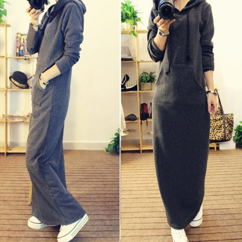 2025春装新款冬装女加肥大码纯棉连衣裙超长款加绒卫衣休闲女长裙