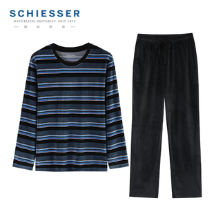 德国舒雅家居服男 TJ672H天鹅绒条纹加厚秋冬长袖睡衣套装  仅L码