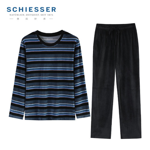 德国舒雅天鹅绒加厚男家居服套装