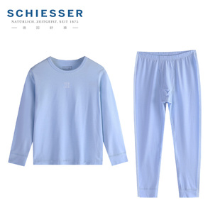 德国舒雅儿童保暖内衣男童秋冬19135W莫代尔圆领薄款秋衣秋裤套装