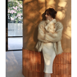 SerioLudere蛋仔很懒 慵懒保暖遮肉不臃肿皮毛一体立领皮草外套女