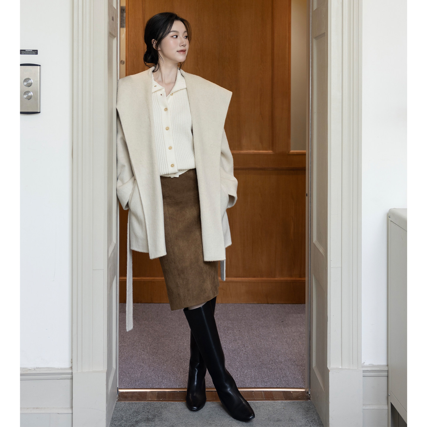 SerioLudere蛋仔很懒/100%羊毛米白色收腰毛呢外套百搭绑带大衣女,女装/女士精品,毛呢外套,淘宝优惠券,粉丝福利购,淘宝优惠卷