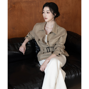 SerioLudere蛋仔很懒/老钱风亚麻短款绑带收腰显瘦百搭风衣外套女