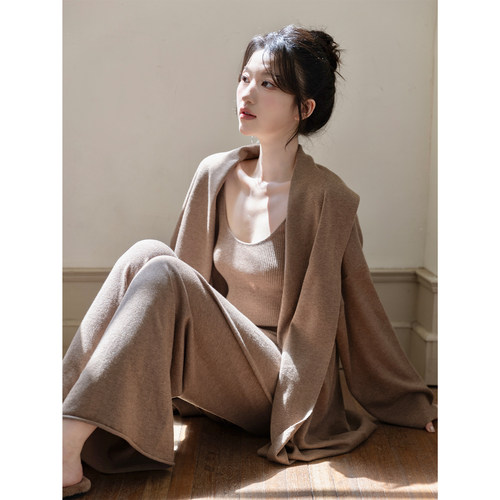 SerioLudere蛋仔很懒/修身针织吊带背心开衫外套休闲阔腿裤套装女