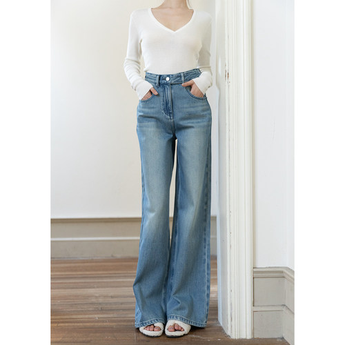 SerioLudere蛋仔很懒/百分牛仔棉阔腿绑带设计感宽松百搭牛仔裤女