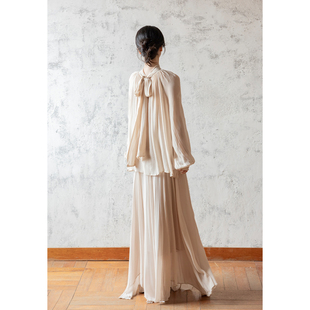 半裙套装 SerioLudere蛋仔很懒 上衣松紧腰长款 衬衫 女 宽松遮肉长袖