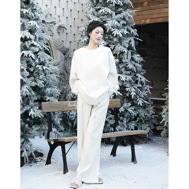 SerioLudere蛋仔很懒 宽松遮肉上衣阔腿裤超百搭加绒白色休闲套装,女装/女士精品,时尚套装,淘宝优惠券,粉丝福利购,淘宝优惠卷