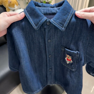 儿童加绒衬衫2025秋冬男童加厚保暖一体牛仔衬衣外套