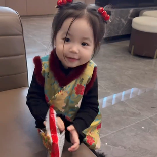 女童棉服外套免洗冬装婴幼儿女宝宝洋气加绒加厚棉衣儿童过年棉袄