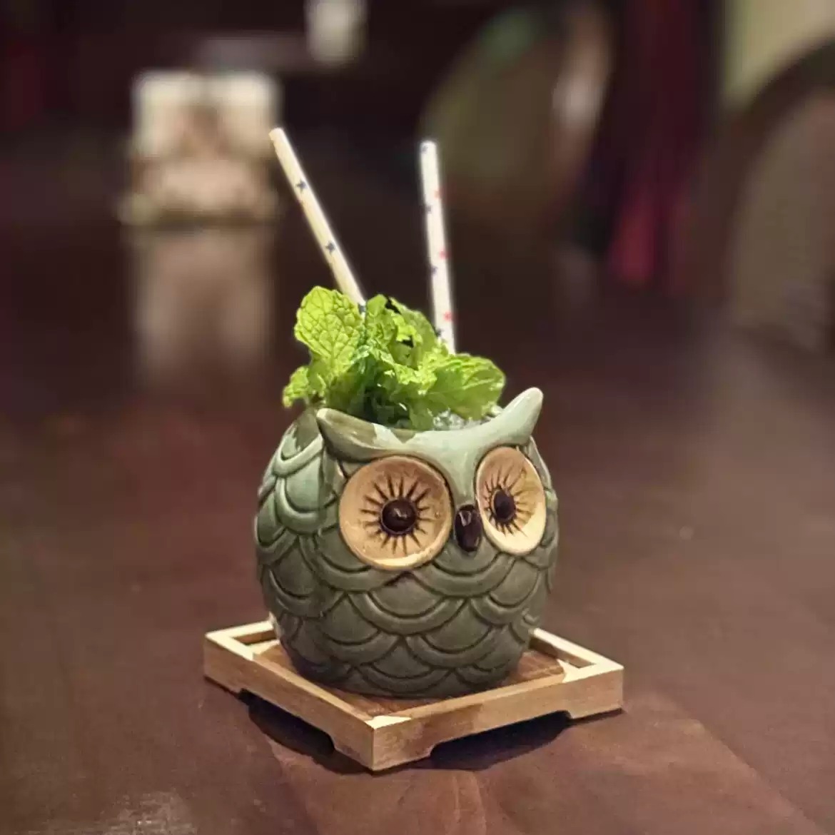 可爱绿色猫头鹰鸡尾酒杯夏威夷tiki杯提基杯酒吧创意个性陶瓷杯