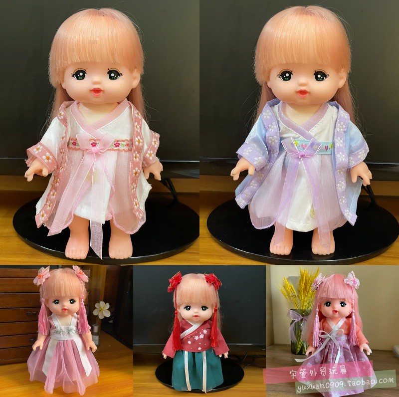 满50包邮 米露娃娃小美乐衣服配件印花古装汉服裙+2头饰古风襦裙