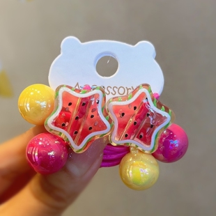 小嫩粉可爱西瓜星星撞色小球华丽公主发绳儿童丸子头马尾绕绕发饰