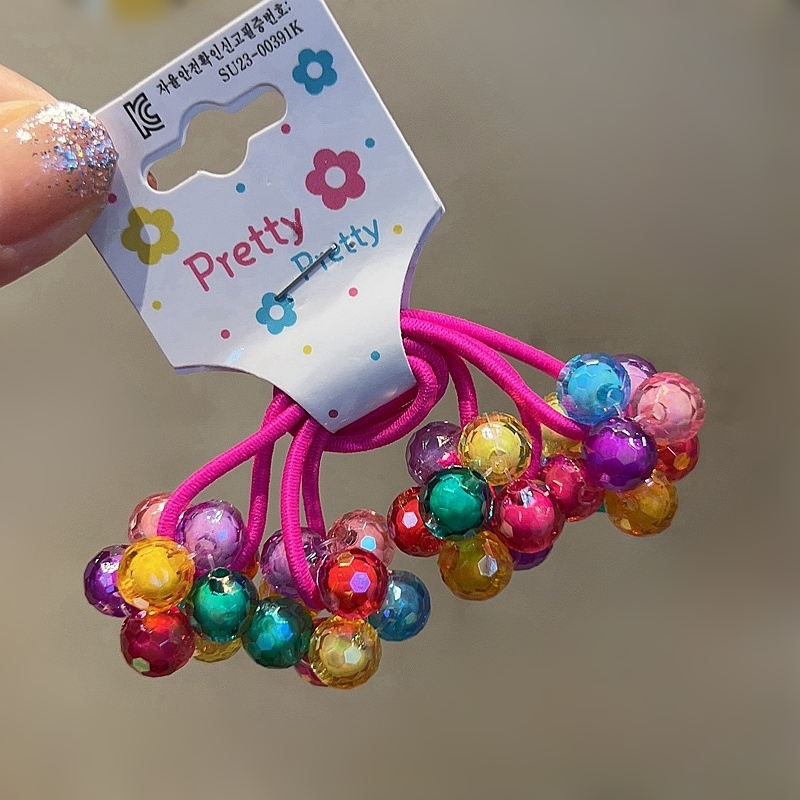 韩国进口可爱女闪亮彩球发绳发饰