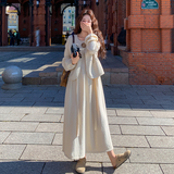 法式温柔风米白色马甲连衣裙套装女2025秋冬季新款显瘦减龄两件套，女装套装/套裙，2D109