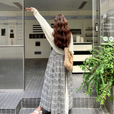 设计感格纹蕾丝吊带连衣裙两件套女春秋2025新款显瘦流行爆款长裙，女装套装/套裙，2D109