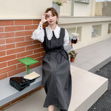 法式文艺甜美衬衫背心裙套装女2025春秋季新款韩版显瘦无袖连衣裙，女装套装/套裙，2D109