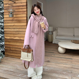 新款长款毛呢带围巾9179/P320/K488，女装毛呢外套，2D109