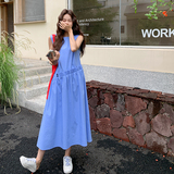 文艺风简约不规则打揽拼接日系连衣裙2025夏季甜美减龄圆领A字裙，女装连衣裙，2D109