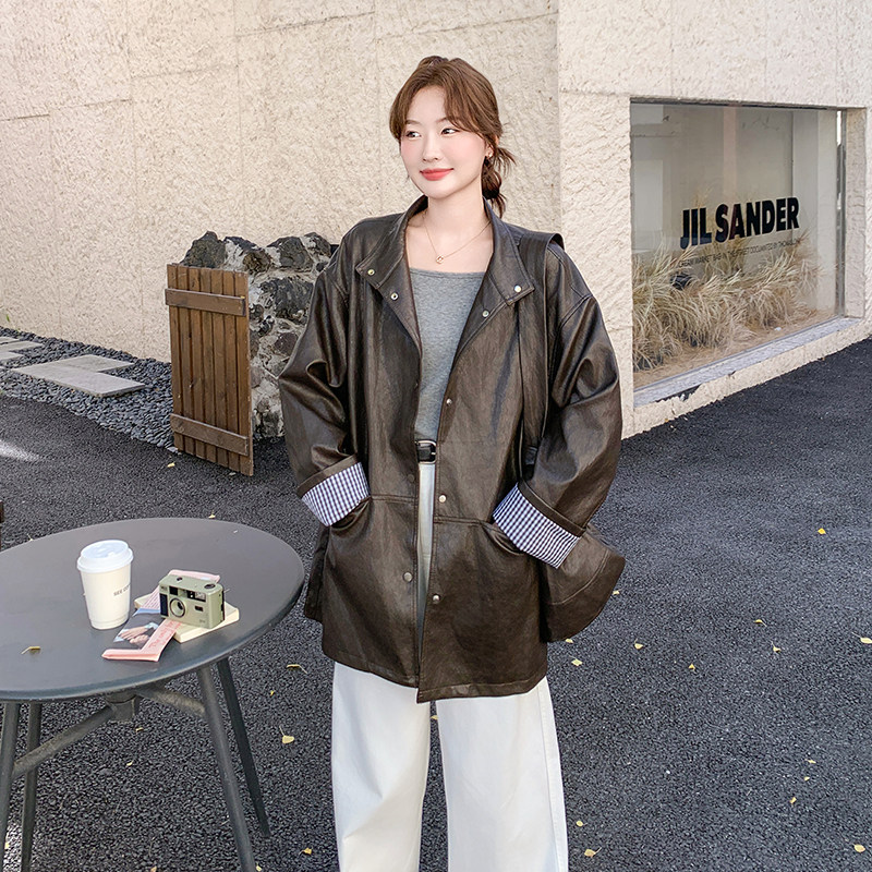 新款带包皮衣外套中长款858P185K268,女装皮衣,2D109