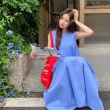 文艺风简约不规则打揽拼接日系连衣裙2025夏季甜美减龄圆领A字裙，女装连衣裙，2D109