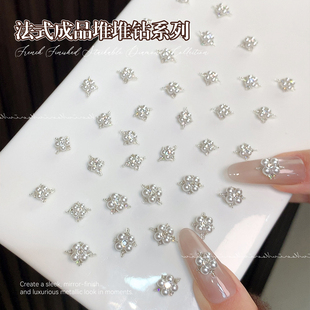 超闪高品质珍珠锆石成品美甲法式堆钻纯手工无底托预制指甲装饰品