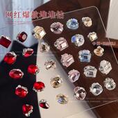 美甲成品堆堆钻2026新款 春天歪心长方山茶花红色美拉德指甲装 饰品