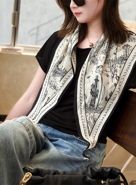 氛围感单品真丝羊毛围巾140*43气质三角巾桑蚕丝巾漫步巴黎