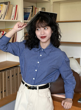 好在 丹麦女孩 小个子蓝色格纹衬衫通勤复古盐系叠穿高级感2026春