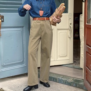 弯刀裤 小个子侧缝接线分割设计定染卡其色牛仔工装 报恩裤 好在