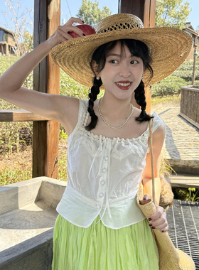 好在自制 白铃兰 小个子古董重工蕾丝浪漫花边白色背心上衣2026夏