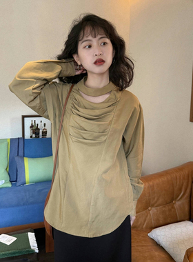 好在 当天9折+立减到手179 天丝亚麻立体褶镂空领设计感衬衫两色